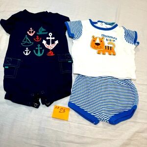 NB 0-3 Months Carters blue -navy, nautical sailor  onesie + vintage Carters set,